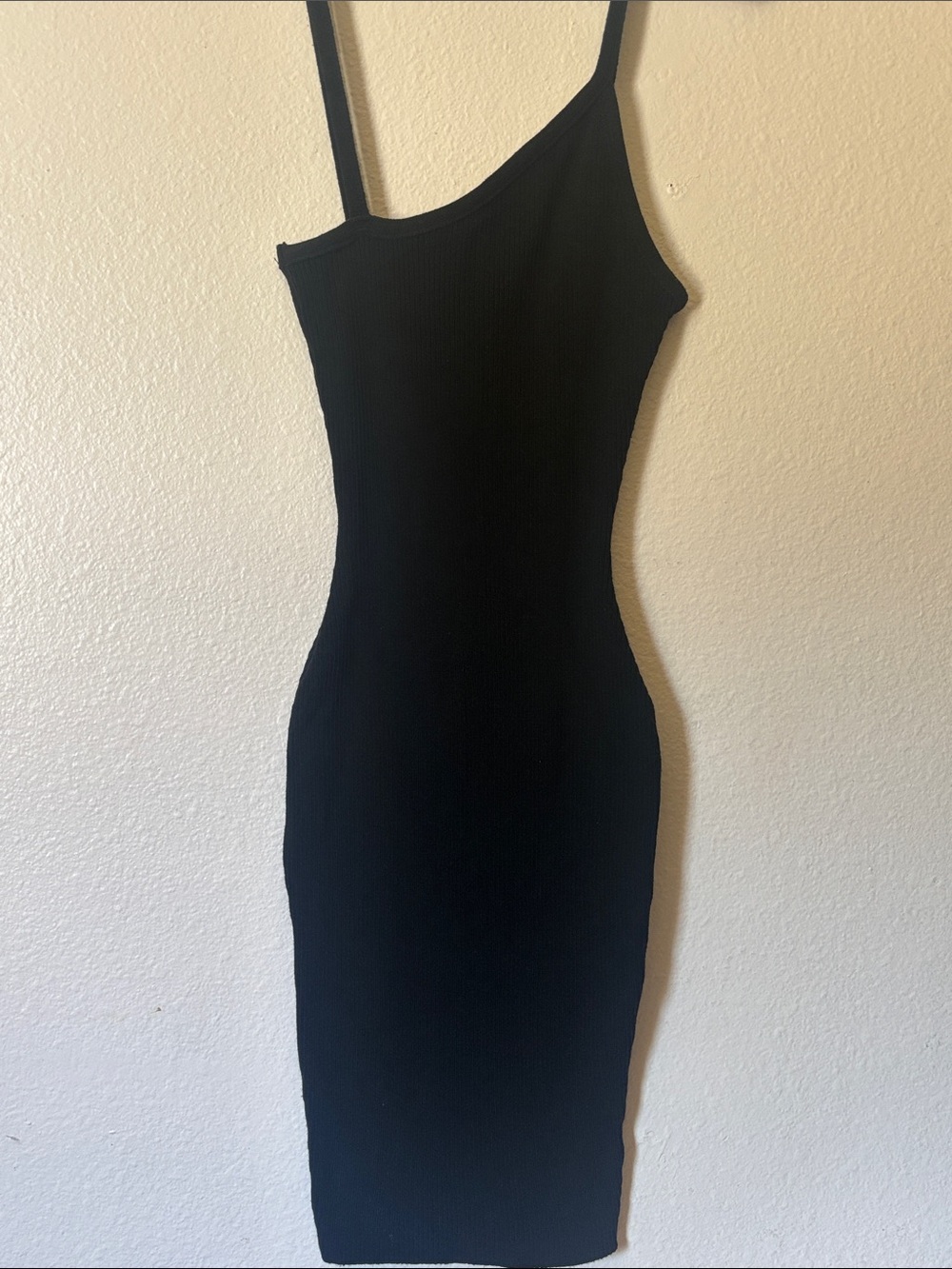 Woman’s Pretty Knit Ribbed One Shoulder Asymmetrical Bodycon Mini Dress, Size S